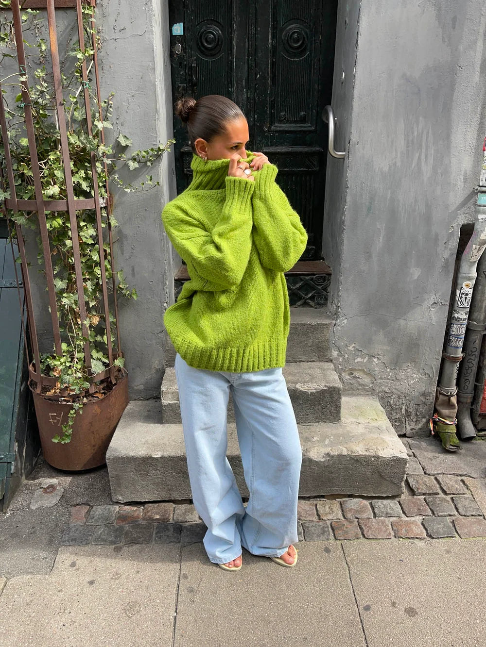 Pull Oversize Paola vert anis, vue 2