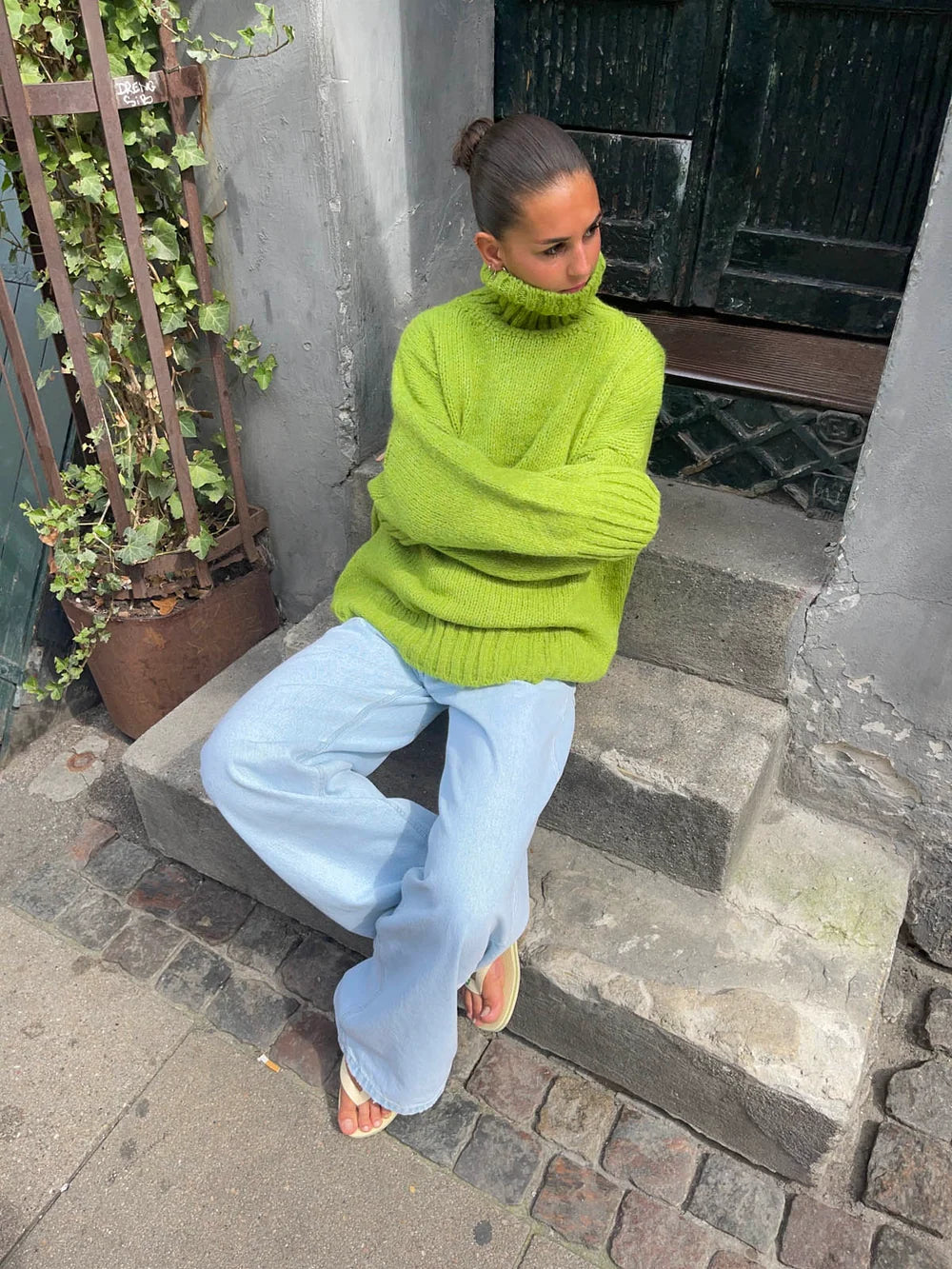 Pull Oversize Paola vert anis, vue 1