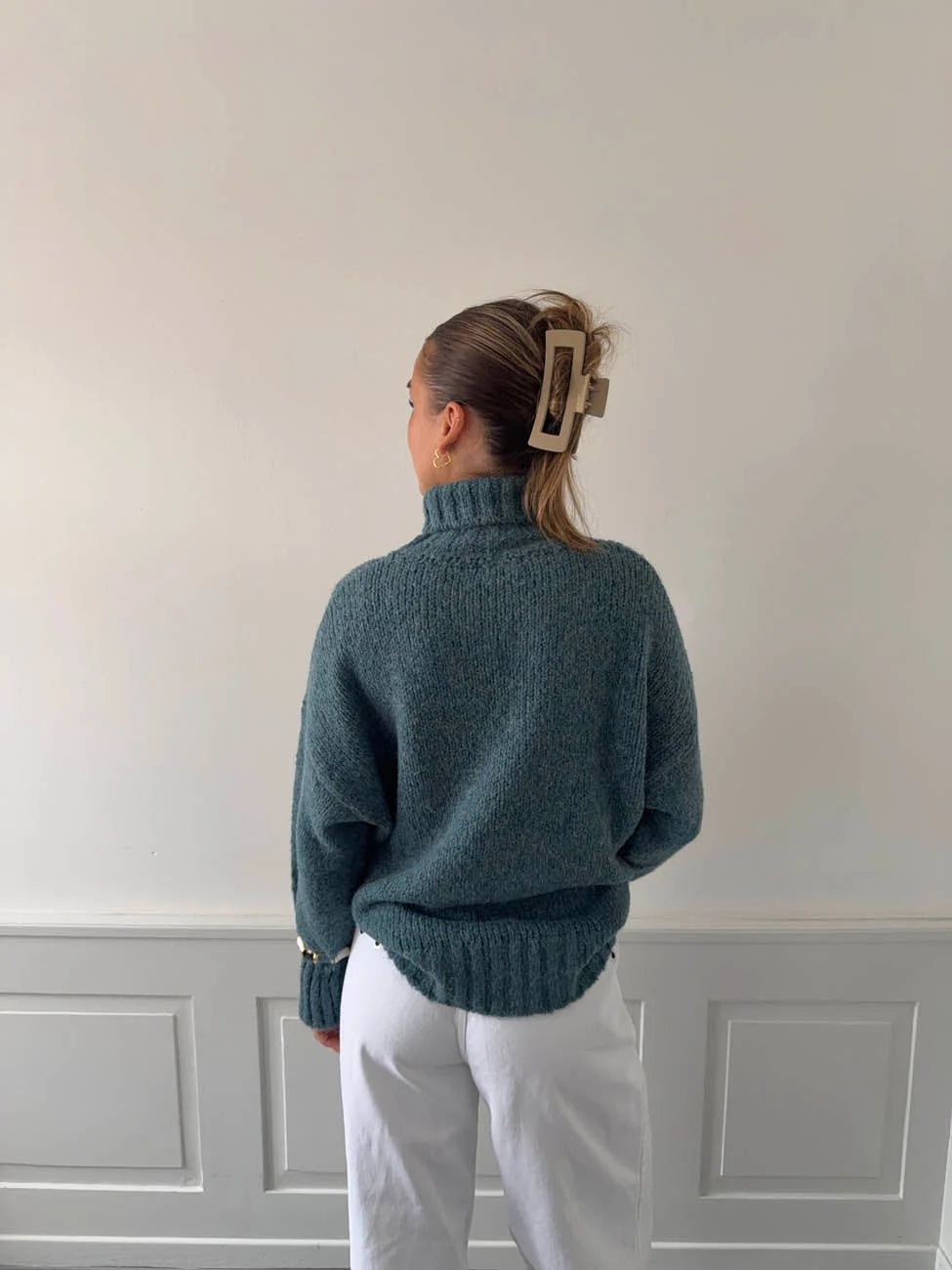 Pull Oversize Paola bleu canard, vue 3