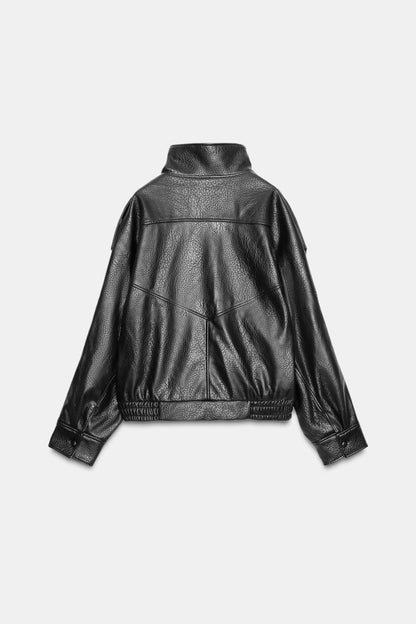 Veste en cuir Dalia noir face