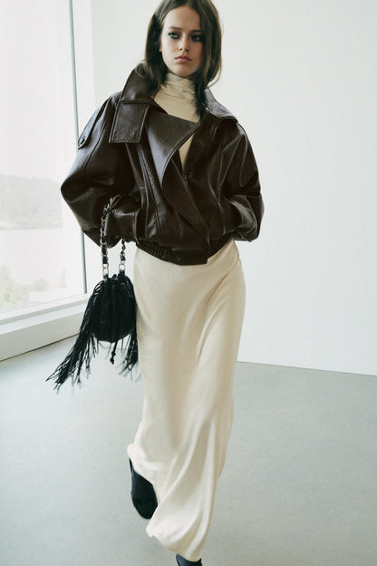 Veste en cuir Dalia marron de face