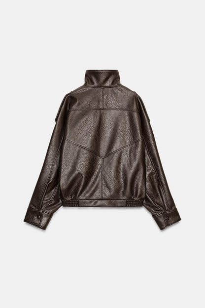 Veste en cuir Dalia marron dos a plat