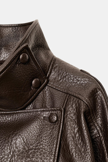 Veste en cuir Dalia marron detail des boutons
