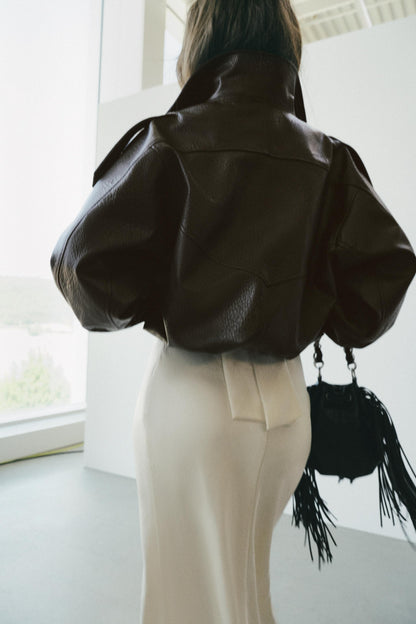 Veste en cuir Dalia marron dos