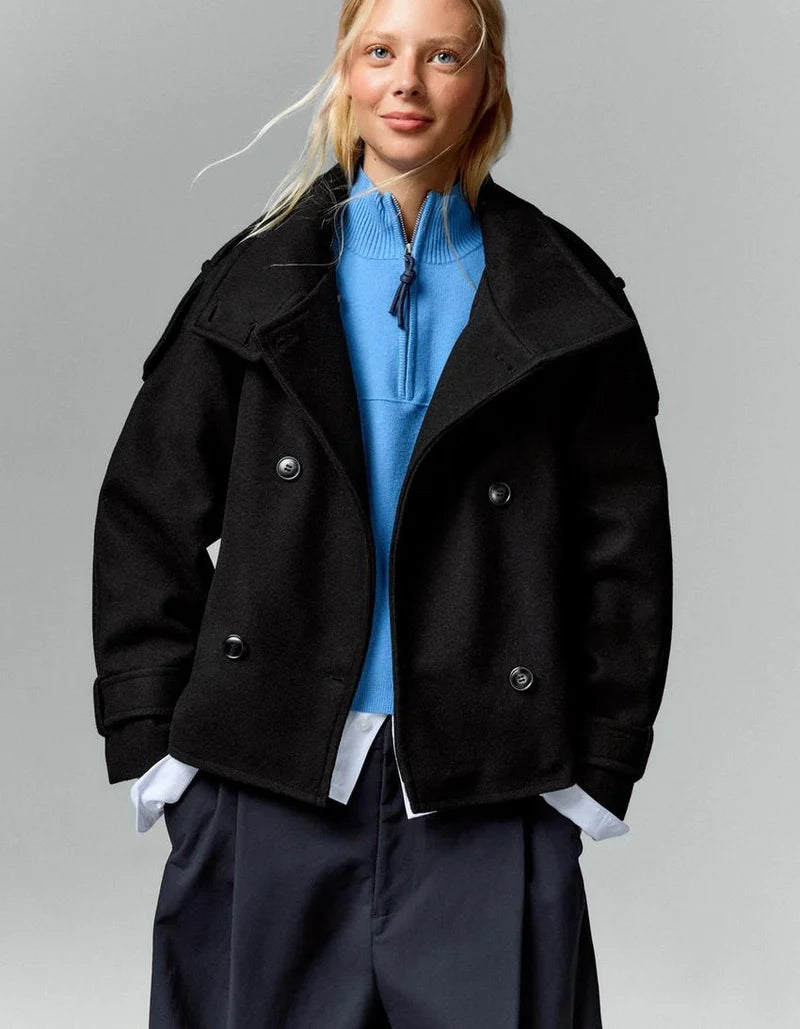 Manteau Analie noir porté ouvert
