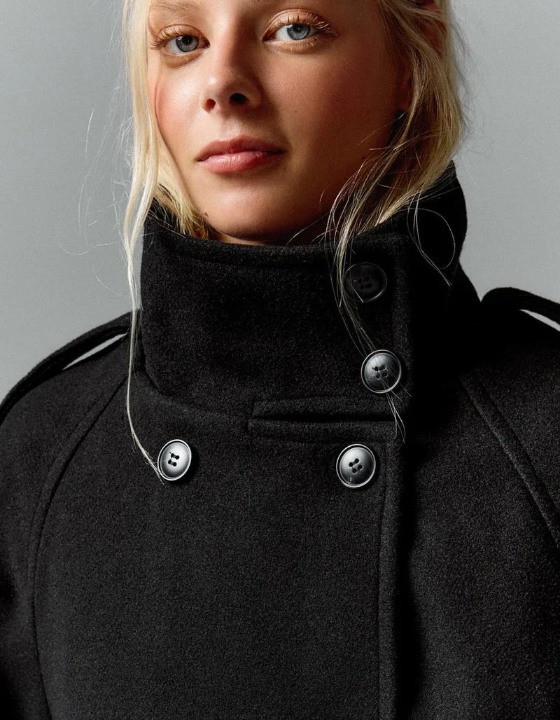 Manteau Analie noir, détail du col