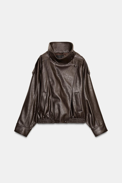Veste en cuir Dalia marron face